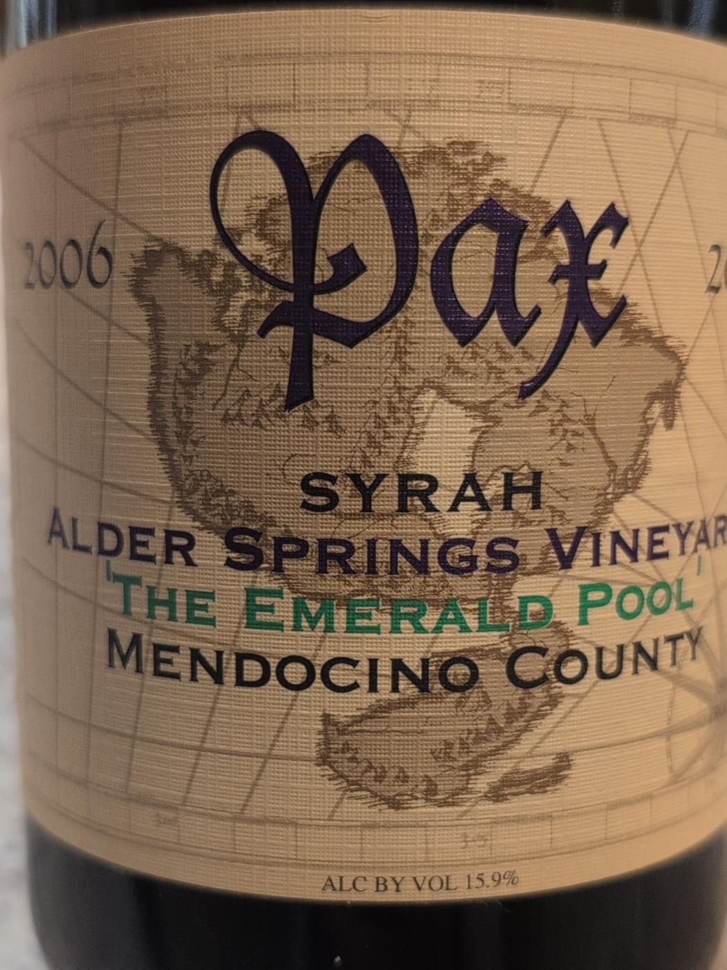 Pax, Syrah Alder Springs The Emerald Pool, Mendocino County